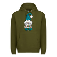Army Green winter gnome with snow globe Premium Hoodie - NancyCooperArtShop