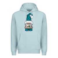 Blue Mist winter gnome with snow globe Premium Hoodie - NancyCooperArtShop