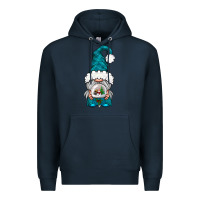 Navy winter gnome with snow globe Premium Hoodie - NancyCooperArtShop