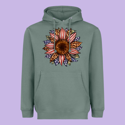 Usa Flag Camouflage Leopard Sunflower Heavyweight Hoodie Designed By Artiststas