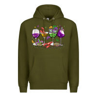 Army Green mardi gras wine glasses Premium Hoodie - MaliasSmallBusiness