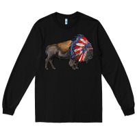Black american bison with indian headdress Long Sleeve Tee - RanaPortraitStore