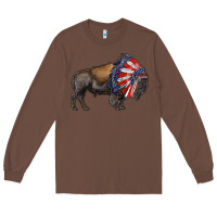Chestnut american bison with indian headdress Long Sleeve Tee - RanaPortraitStore