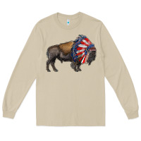 Mushroom american bison with indian headdress Long Sleeve Tee - RanaPortraitStore