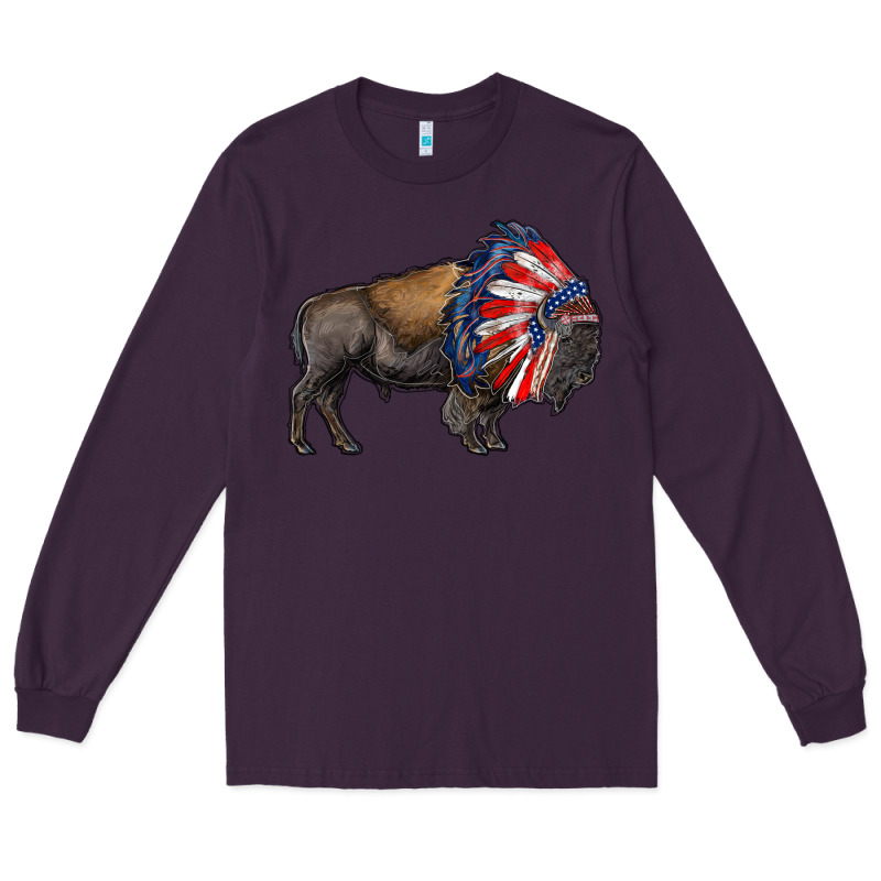 American Bison With Indian Headdress Long Sleeve Tee by RanaPortraitStore | Teevron