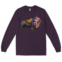Plum american bison with indian headdress Long Sleeve Tee - RanaPortraitStore