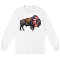 White american bison with indian headdress Long Sleeve Tee - RanaPortraitStore