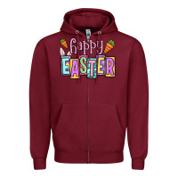 Burgundy Easter Day Happy Easter Zipper Hoodie - OliviaCreatesArt