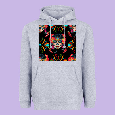 Sugar Skull Seamless Pattern Heavyweight Hoodie Designed By Bundleandbundleshop