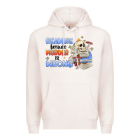 Pale Pink reading because murder is wrong Premium Hoodie - MaliasSmallBusiness