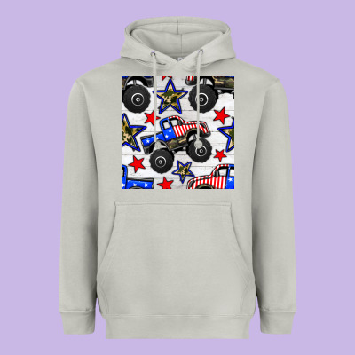 Usa Monster Truck Seamless Pattern Heavyweight Hoodie Designed By Bundleandbundleshop