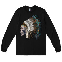 Black skull with indian headdress Long Sleeve Tee - RanaPortraitStore