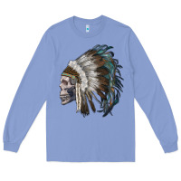 Colony Blue skull with indian headdress Long Sleeve Tee - RanaPortraitStore