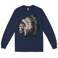 Navy skull with indian headdress Long Sleeve Tee - RanaPortraitStore