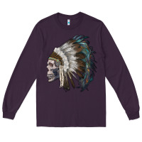 Plum skull with indian headdress Long Sleeve Tee - RanaPortraitStore