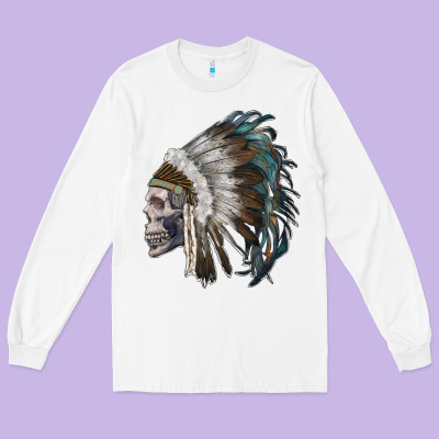 Skull With Indian Headdress Long Sleeve Tee Designed By Ranaportraitstore