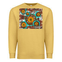 Sunflowers And Western Old Wheel Aztec Cowhide Background Premium Sweatshirt | Teevron