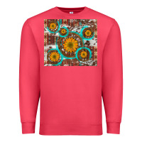 Cardinal sunflowers and western old wheel aztec cowhide background Premium Sweatshirt - Artiststas