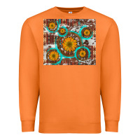 Carrot sunflowers and western old wheel aztec cowhide background Premium Sweatshirt - Artiststas