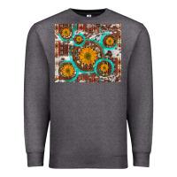 Charcoal Heather sunflowers and western old wheel aztec cowhide background Premium Sweatshirt - Artiststas