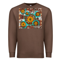 Chestnut sunflowers and western old wheel aztec cowhide background Premium Sweatshirt - Artiststas