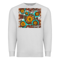 Dove Grey sunflowers and western old wheel aztec cowhide background Premium Sweatshirt - Artiststas