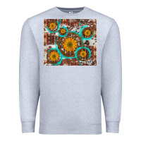 Heather Grey sunflowers and western old wheel aztec cowhide background Premium Sweatshirt - Artiststas