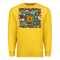 Lemon sunflowers and western old wheel aztec cowhide background Premium Sweatshirt - Artiststas