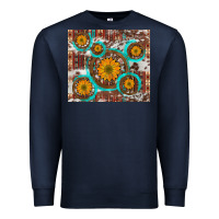 Navy sunflowers and western old wheel aztec cowhide background Premium Sweatshirt - Artiststas