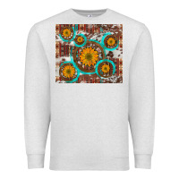 Oatmeal Heather sunflowers and western old wheel aztec cowhide background Premium Sweatshirt - Artiststas