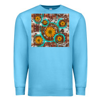 Ocean Blue sunflowers and western old wheel aztec cowhide background Premium Sweatshirt - Artiststas