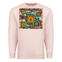 Pale Pink sunflowers and western old wheel aztec cowhide background Premium Sweatshirt - Artiststas