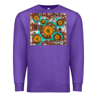Purple sunflowers and western old wheel aztec cowhide background Premium Sweatshirt - Artiststas