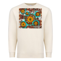 Sandshell sunflowers and western old wheel aztec cowhide background Premium Sweatshirt - Artiststas