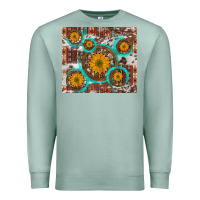 Seafoam sunflowers and western old wheel aztec cowhide background Premium Sweatshirt - Artiststas