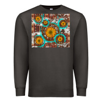Smoke sunflowers and western old wheel aztec cowhide background Premium Sweatshirt - Artiststas