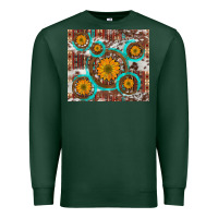Sports Green sunflowers and western old wheel aztec cowhide background Premium Sweatshirt - Artiststas