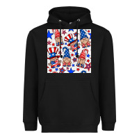 Black 4th of july patriotic gnome seamless pattern Heavyweight Hoodie - BundleAndBundleShop