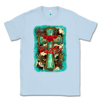 Dusty Blue cross faith background Classic Tee - BarkalooDesign