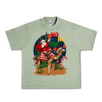 Oil Green Christmas  camel with Santa Urban Heavy Tee - BarkalooDesign