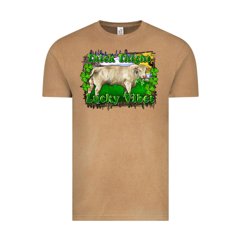 Thick Thighs Lucky Vibes Charolais Bull Vintage Tee by RanaPortraitStore | Teevron