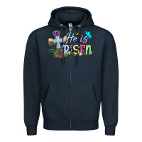 Navy Easter Day He is risen Zipper Hoodie - OliviaCreatesArt