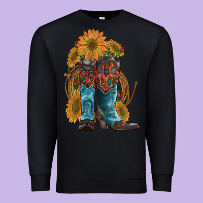 Western Boots With Sunflowers Premium Sweatshirt Designed By Artiststas
