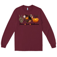 Burgundy Peace Love Halloween Long Sleeve Tee - texasbilliewilder