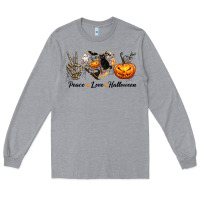 Heather Grey Peace Love Halloween Long Sleeve Tee - texasbilliewilder
