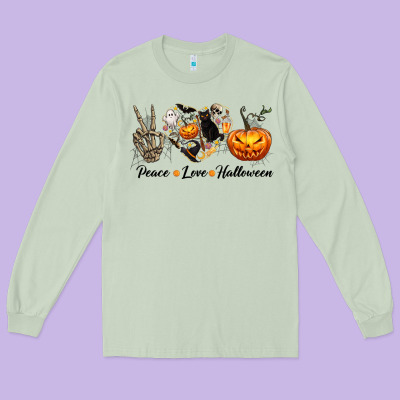 Peace Love Halloween Long Sleeve Tee Designed By Texasbilliewilder