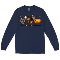 Navy Peace Love Halloween Long Sleeve Tee - texasbilliewilder