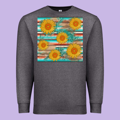 Sunflower Wood Serape  Leather Seamless Premium Sweatshirt Designed By Adodesignshop