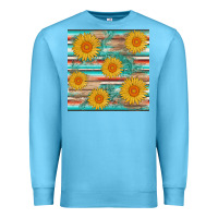 Ocean Blue sunflower wood serape  leather seamless Premium Sweatshirt - AdoDesignShop