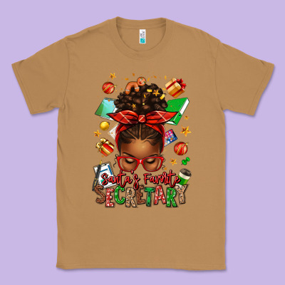 Santa's Favorite Secretary Afro Messy Bun Classic Tee Designed By Texasbilliewilder